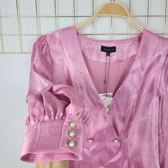 NWT MAJORELLE Newton Bubblegum Pink Metallic Pearl Button Coquette Top - Picture 6 of 13
